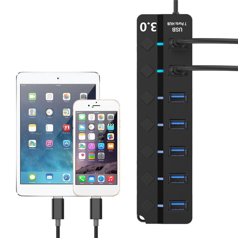 Bộ Chuyển Đổi 7 Cổng Usb 3.0 Hub 5gbps Tốc Độ Cao Có Công Tắc Bật / Tắt Cho Pc