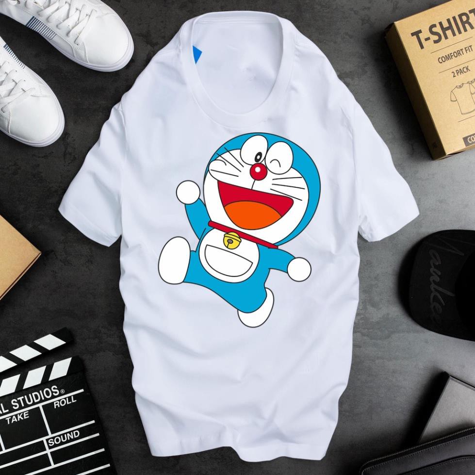 ÁO PHÔNG TAY NGẮN CỔ TRÒN HOẠT HÌNH DORAEMON CHẤT LIỆU VẢI THUN CAO CẤP CÓ SIZE TRẺ EM CHO ĐỒNG ĐỘI - 061446