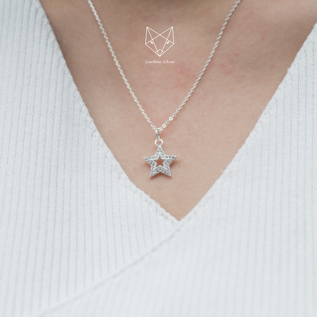 Dây Chuyền Bạc Ta Cao Cấp CaoBac Silver Sao Rỗng Cạnh Đá Lấp Lánh Nhẹ Nhàng, Thanh Lịch Dành Tặng Riêng Cho Bạn Gái