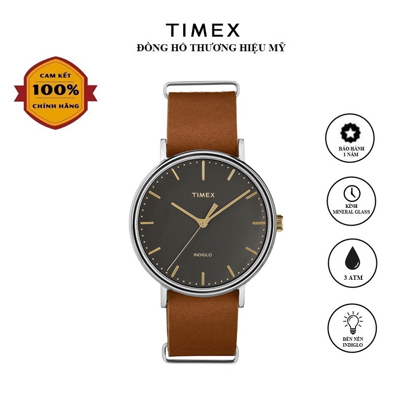 Đồng hồ Unisex Timex Fairfield TW2P97900 Dây da nâu đậm