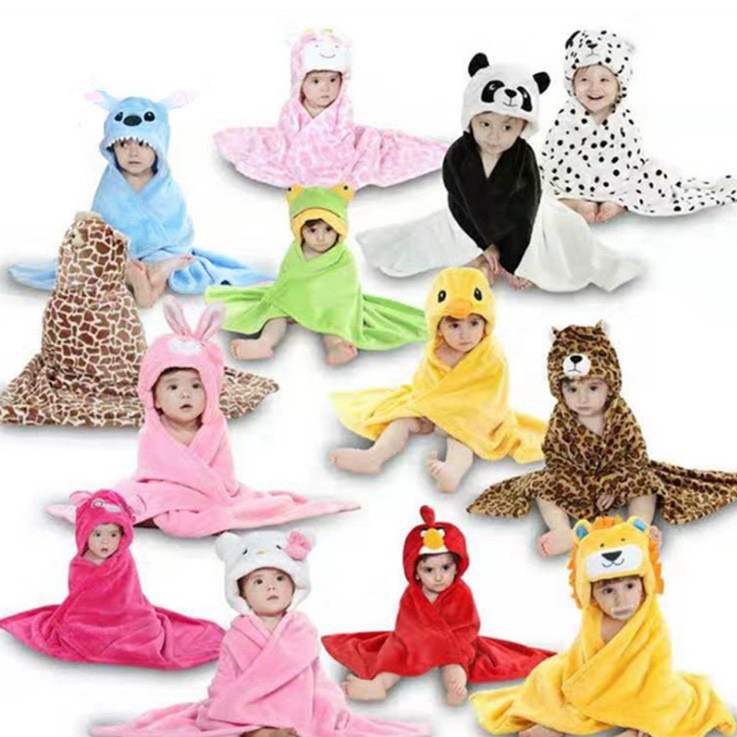 Choàng Ủ Có Mũ hình thú lông tuyết mềm mịn ấm áp cho bé 80x100cm