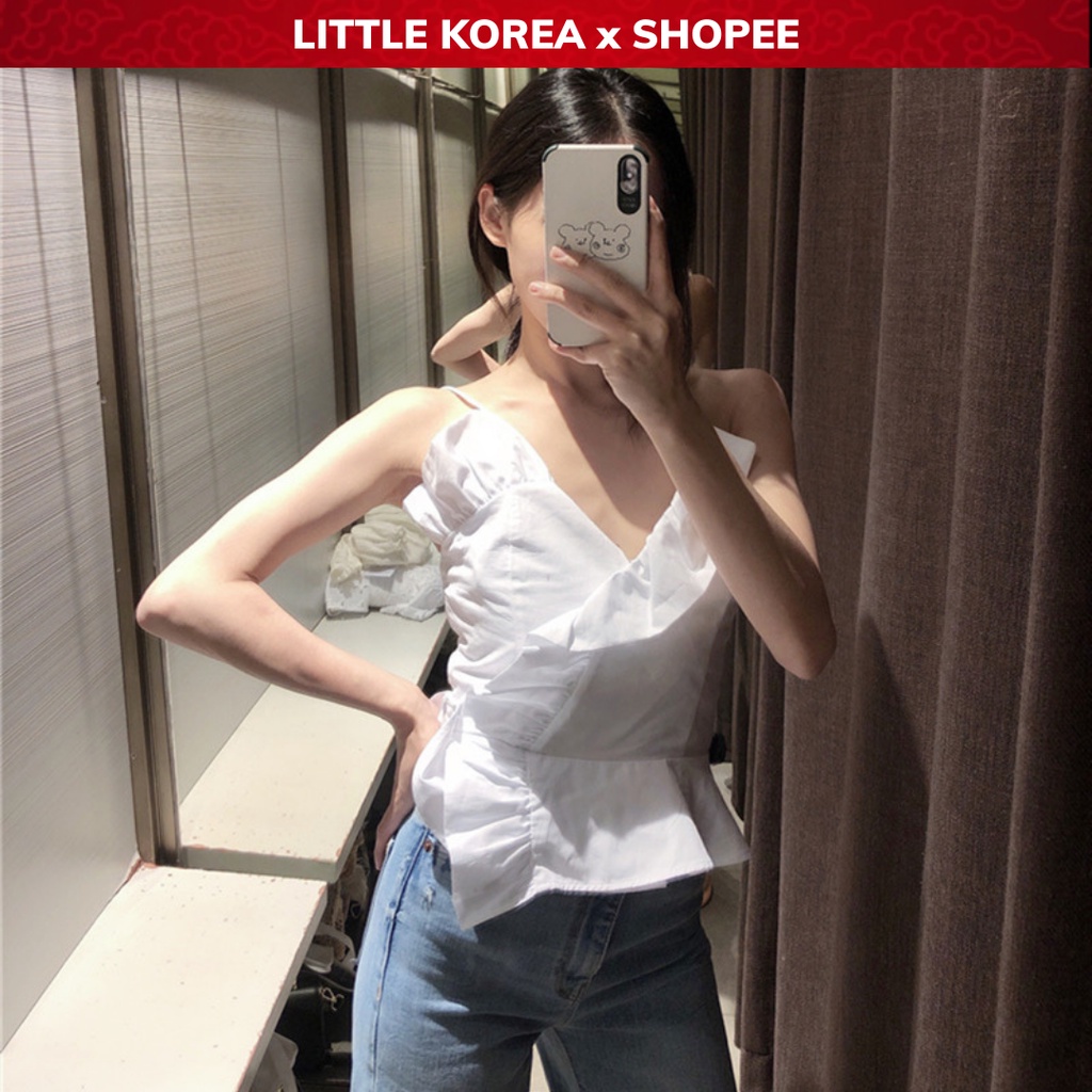 Áo 2 Dây Nữ Kiểu Bản Nhỏ Cổ Chữ V, Áo Hai Dây Bún Chiết Eo Hở Lưng - LITTLE KOREA