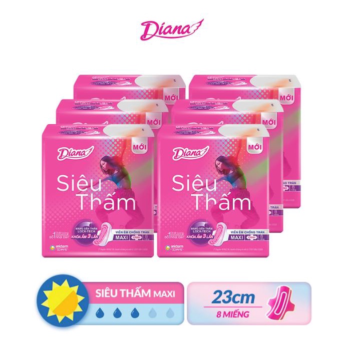 Bộ 6 gói băng vệ sinh Diana dày có cánh 08 miếng
