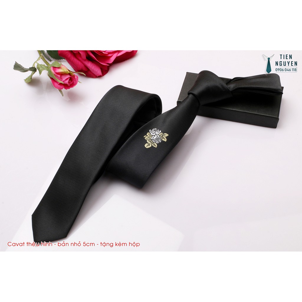 Cà Vạt Nam Bản Nhỏ Hàn Quốc 5cm - Cavat thêu hình cành hoa