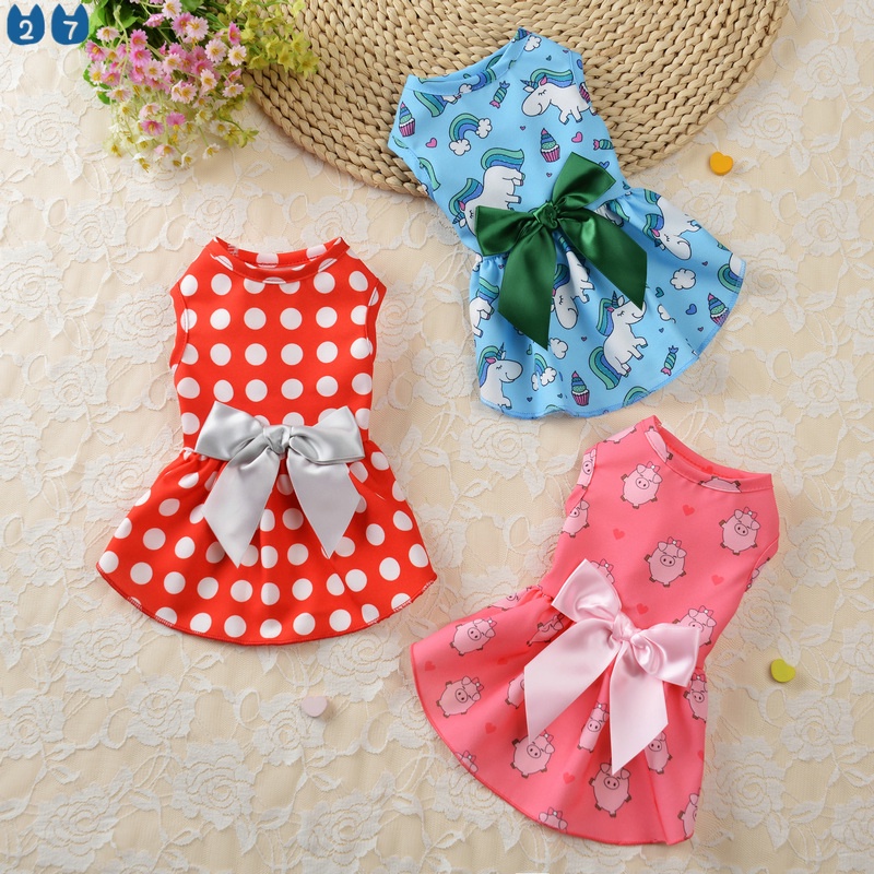 Đầm Chấm Bi Cổ Thắt Nơ Thời Trang Cho Thú Cưng 27