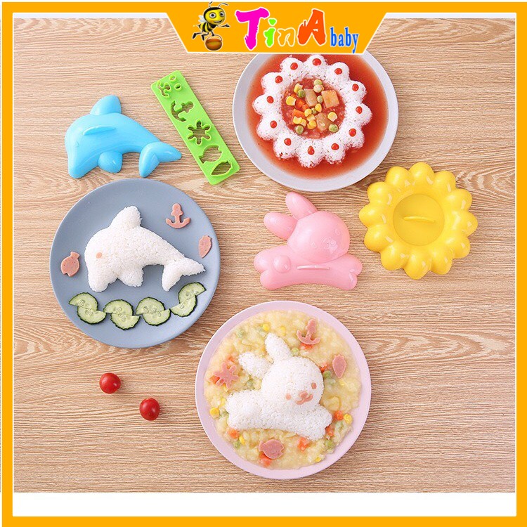 Set 4 khuôn bento cá thỏ hoa cắt hình tạo hình cho bé ăn dặm E198