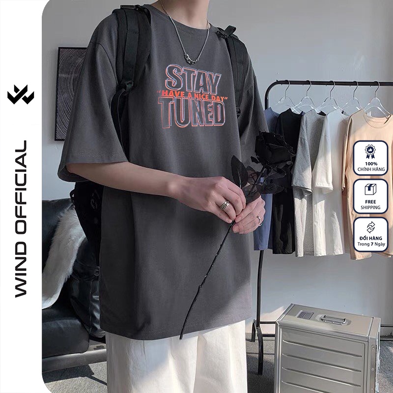 Áo phông tay lỡ unisex WIIS form rộng cotton Stay Tuned thun oversize nam nữ ulzzang