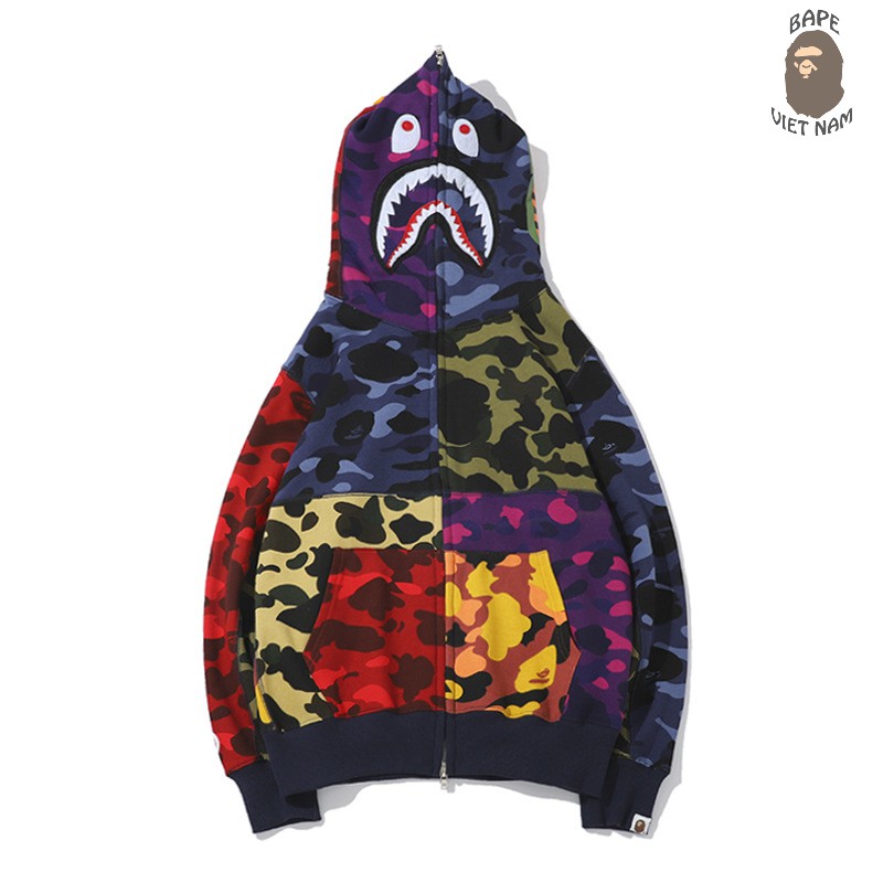 [Ảnh thật + FREESHIP] Jacket Bape Shark x PUBG mix Color fullzip , Áo khoác Hoodie Bape Cá Ngáo