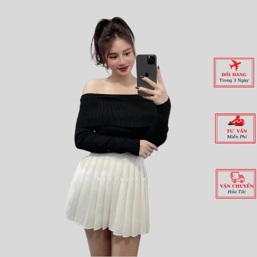 Áo len trễ vai màu đen nâu đỏ đô ulzzang Hàn Quốc thời trang yolo fashion
