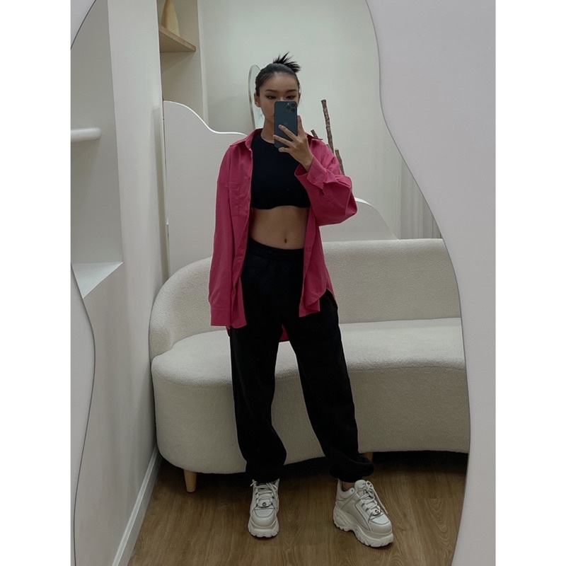 Sơ Mi Hồng Đậm Oversize