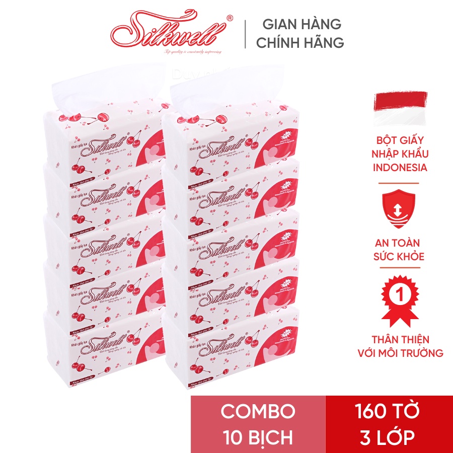 Combo 10 gói Giấy ăn giấy rút lụa Silkwell 280 tờ chính hãng