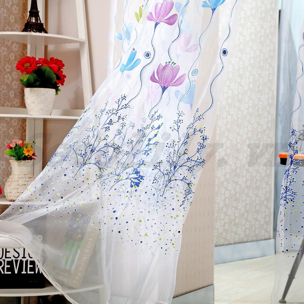 Rèm Cửa Trang Trí Nhà In Hoa Bằng Vải Tulle