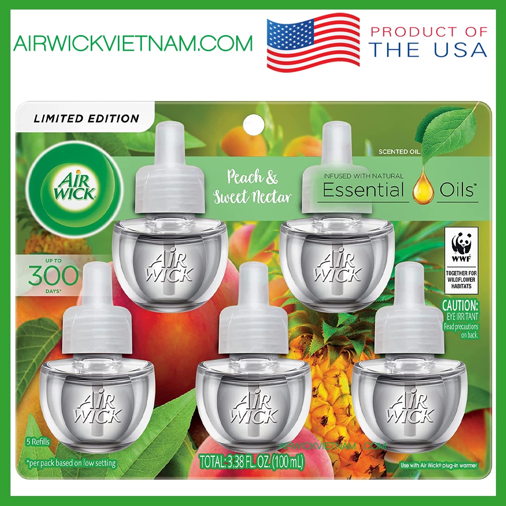 Tinh Dầu Cắm Điện Air Wick Peach & Sweet Nectar Scented Oil (Trái Đào mix Mật Hoa ) 20ml x 5