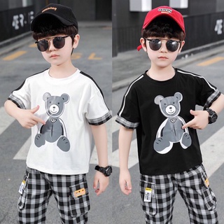 Bộ quần áo thun hè "GẤU XÁM" 14-45kg cho bé trai 4-14 tuổi. Năng động, thoáng mát. Hàng may kỹ. G4