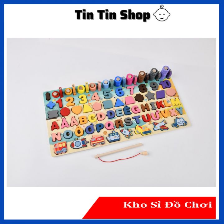 Đồ chơi Câu cá gỗ đa năng 6in1 bảng chữ cái và ghép số học chữ số cho bé, bộ bảng số và chữ thông minh tiếng Việt