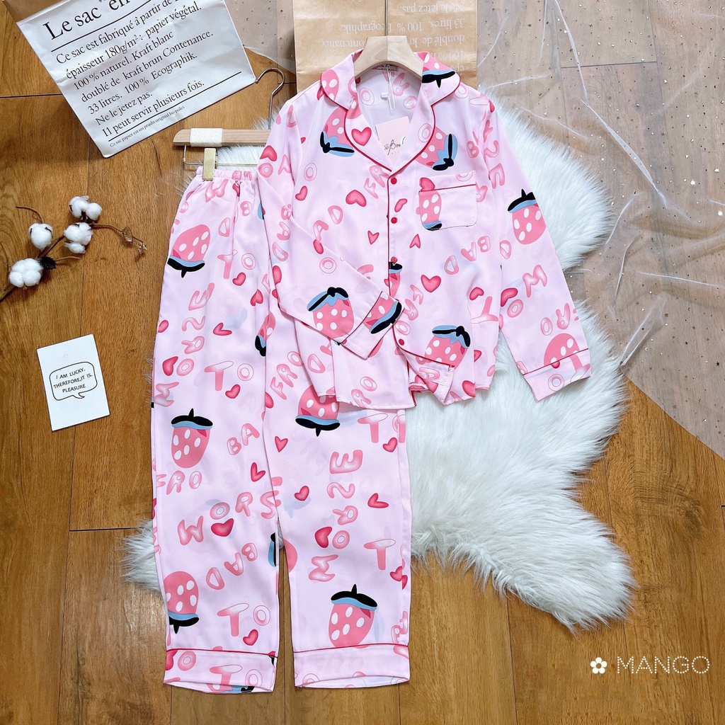 Bộ Ngủ Lụa Dài Tay, Bộ Pijama Lụa Mango Cao Cấp Cho Bé Gái Từ 13-42kg - Boody - BPN56