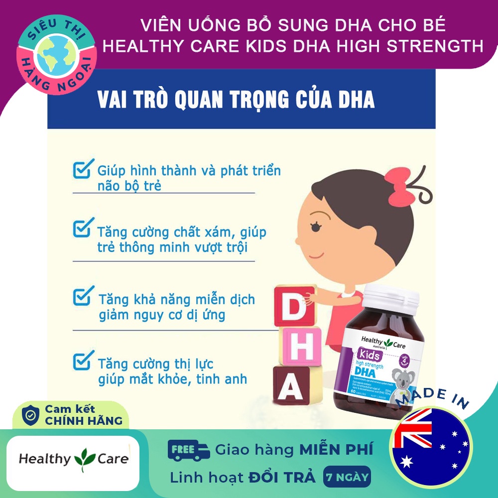 Viên uống bổ sung DHA cho bé Healthy Care Kids DHA High Strength Hộp 60 viên