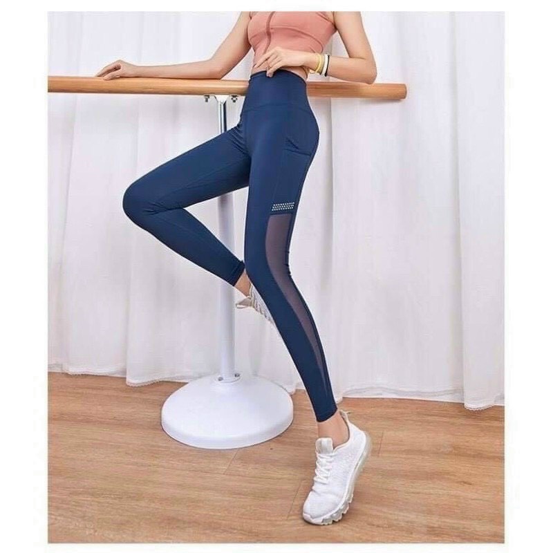 Quần Tập Gym Yoga Dài Phối Lưới Túi Nâng Mông, Quần Legging Thể Thao Aerobic In Chữ Ba Màu [Ảnh Chụp Thật] - OQ067