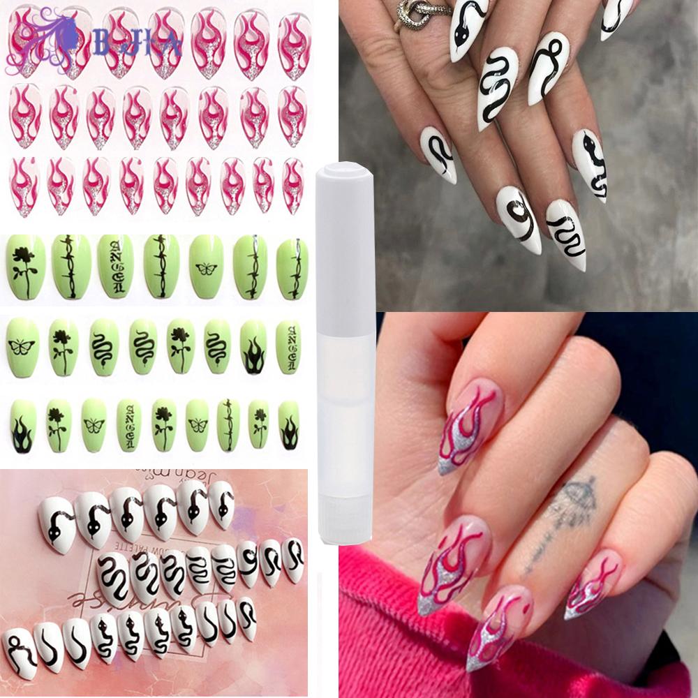 (Hàng Mới Về) Bộ 24 Móng Tay Giả Họa Tiết Da Rắn Độc Đáo