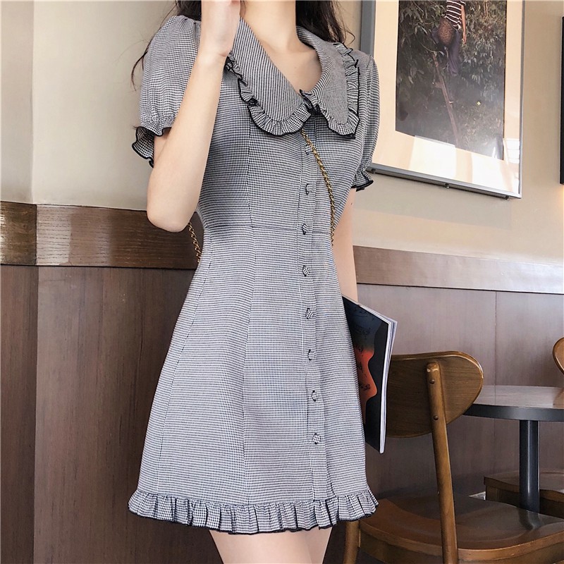 Order đầm caro phối nút giống Jennie Blackpink
