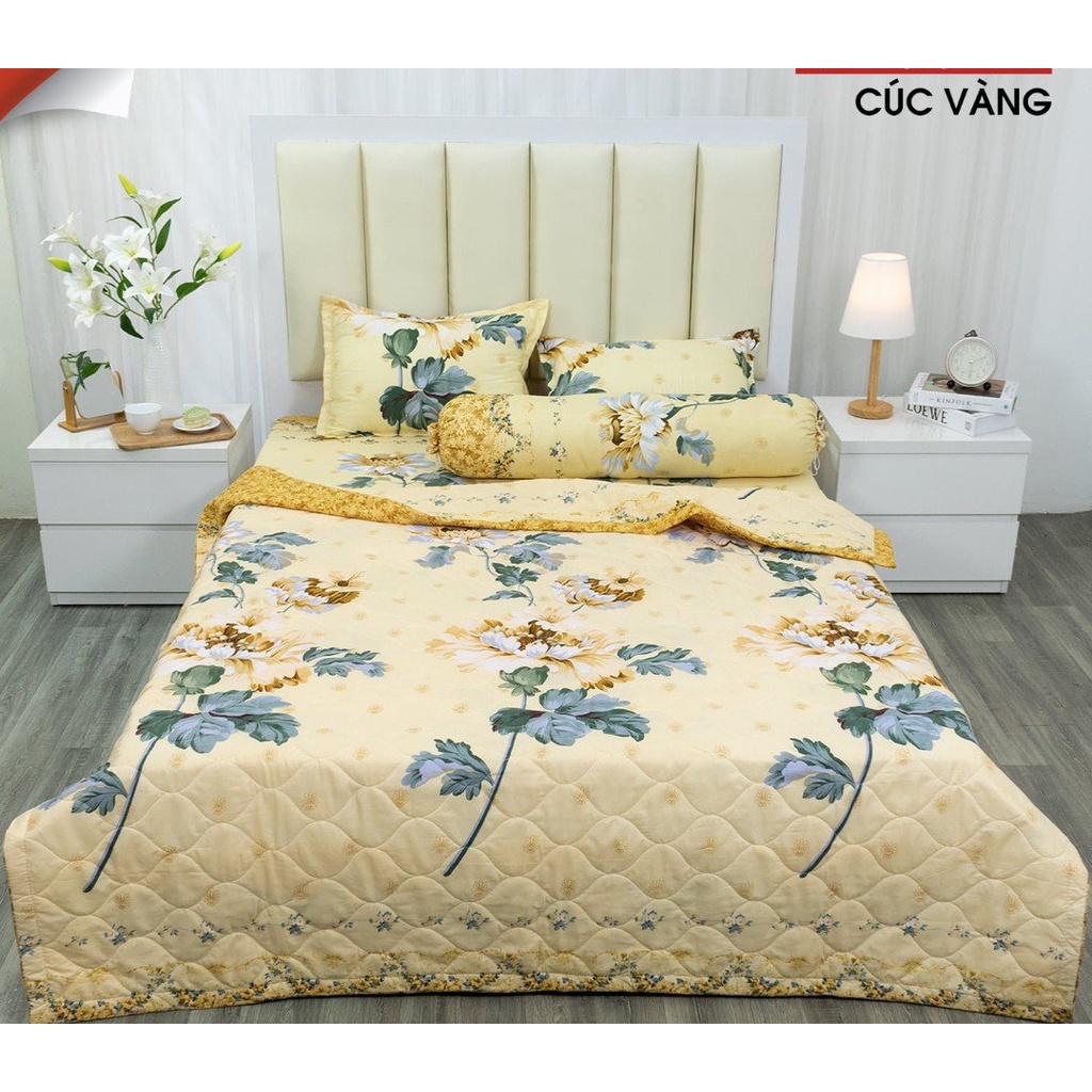Bộ ga gối combo 3 món vải cotton poly,có chọn mẫu,mẫu hoa cúc vàng