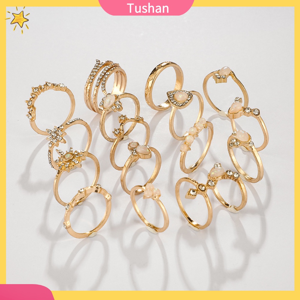 Set 17 Nhẫn Đeo Tay Đính Đá Phong Cách Bohemian Thời Trang Cho Nữ