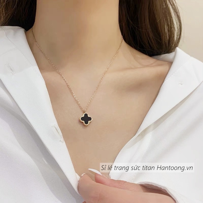 Dây chuyền cỏ 4 lá may mắn chất liệu titan không gỉ không phai màu phong cách ins hàn quốc thời trang thanh lịch