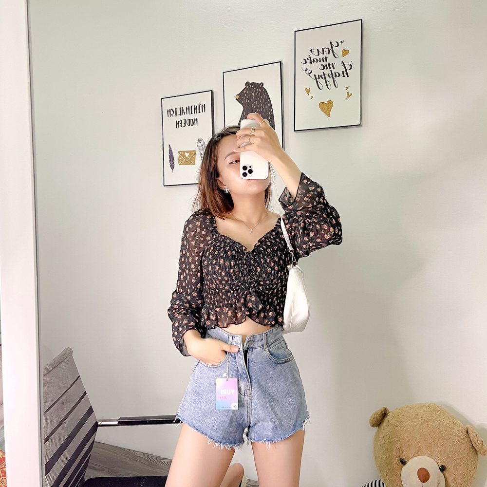 [FreeShip] Quần Sọt Nữ YuRi Jeans Lưng Cao Cá Tính Màu Xanh Loang Đủ Size S M L | BigBuy360 - bigbuy360.vn
