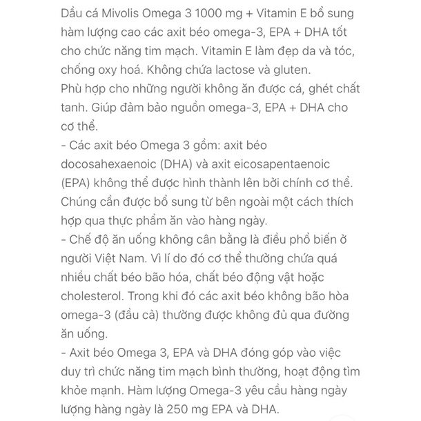 Dầu cá Mivolis Omega-3 1000mg - Hộp 60v - Hàng nội địa Đức
