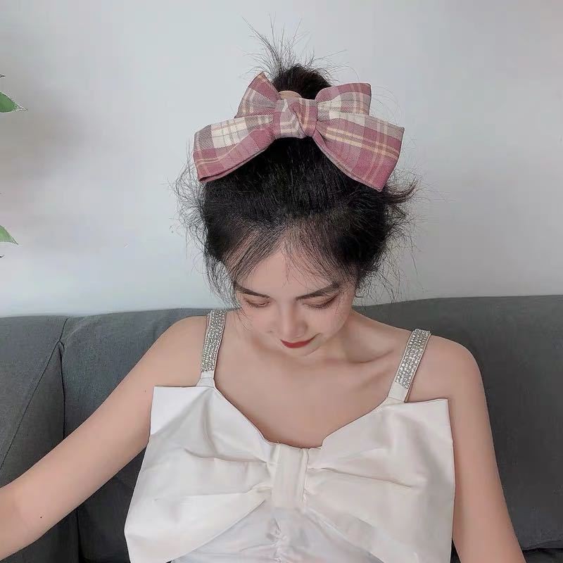 Kẹp Tóc Nơ Caro Hàn Quốc - Cặp Tóc Nơ Bản To Hàn Quốc