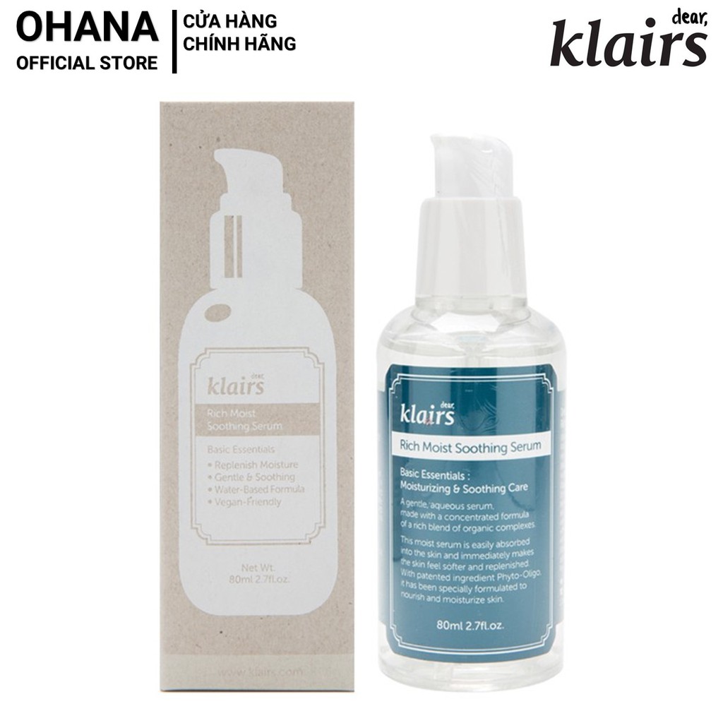 Serum dưỡng ẩm sâu dành cho da khô, mất nước Dear, Klairs Rich Moist Soothing Serum 80ml