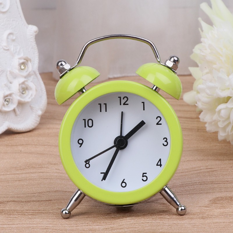 SUP Portable Cute Mini Round Battery Alarm Clock Desktop Table Bedside Clocks Decor