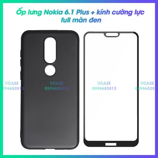 Ốp lưng Nokia 6.1 Plus + kính cường lực full màn đen