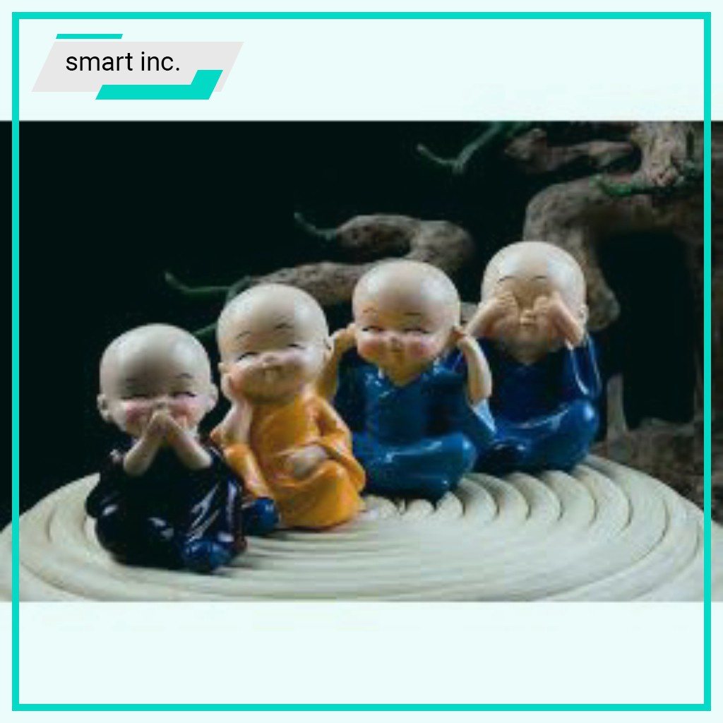 Bộ 4 Tượng Tứ Không Mini Bằng Sứ Tượng Chú Tiểu Hòa Thượng Để Bàn Xe Hơi