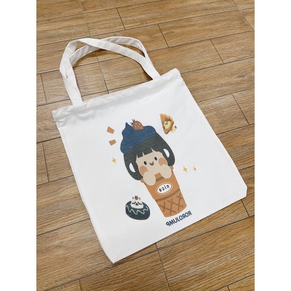 túi tote trắng vải canvas , có khoá miệng