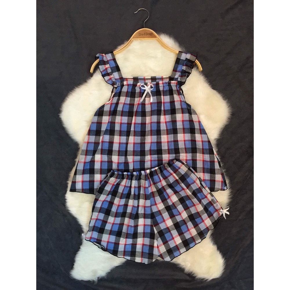 Đồ Bộ Ngắn Mặc Nhà Vải Kate Kiểu Babydoll Caro Form dưới 45kg - DOMIN