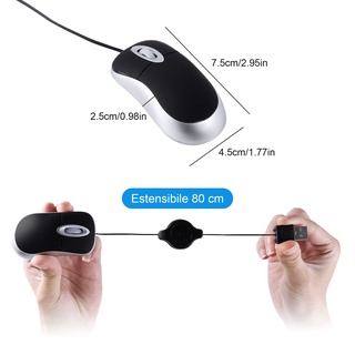 Lovely Mini Wired Mouse Retractable USB Cable Ergonomic Office Computer PC Laptop Gaming Mice【vollter1】