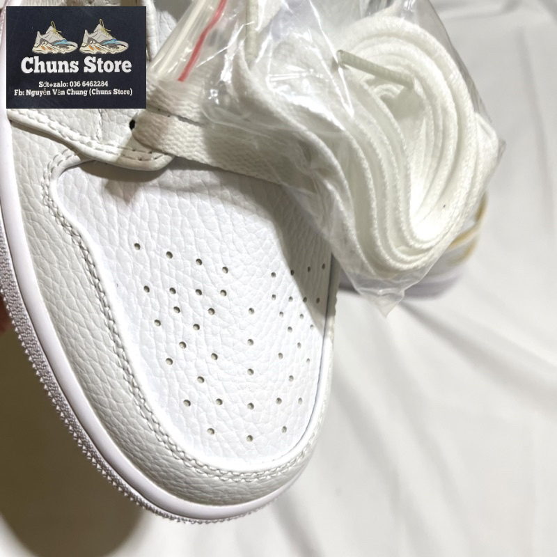 Giày Jordan trắng kẻ vàng da nhăn, giày JD 1 white gold thấp cổ cao cấp full box bảo vệ