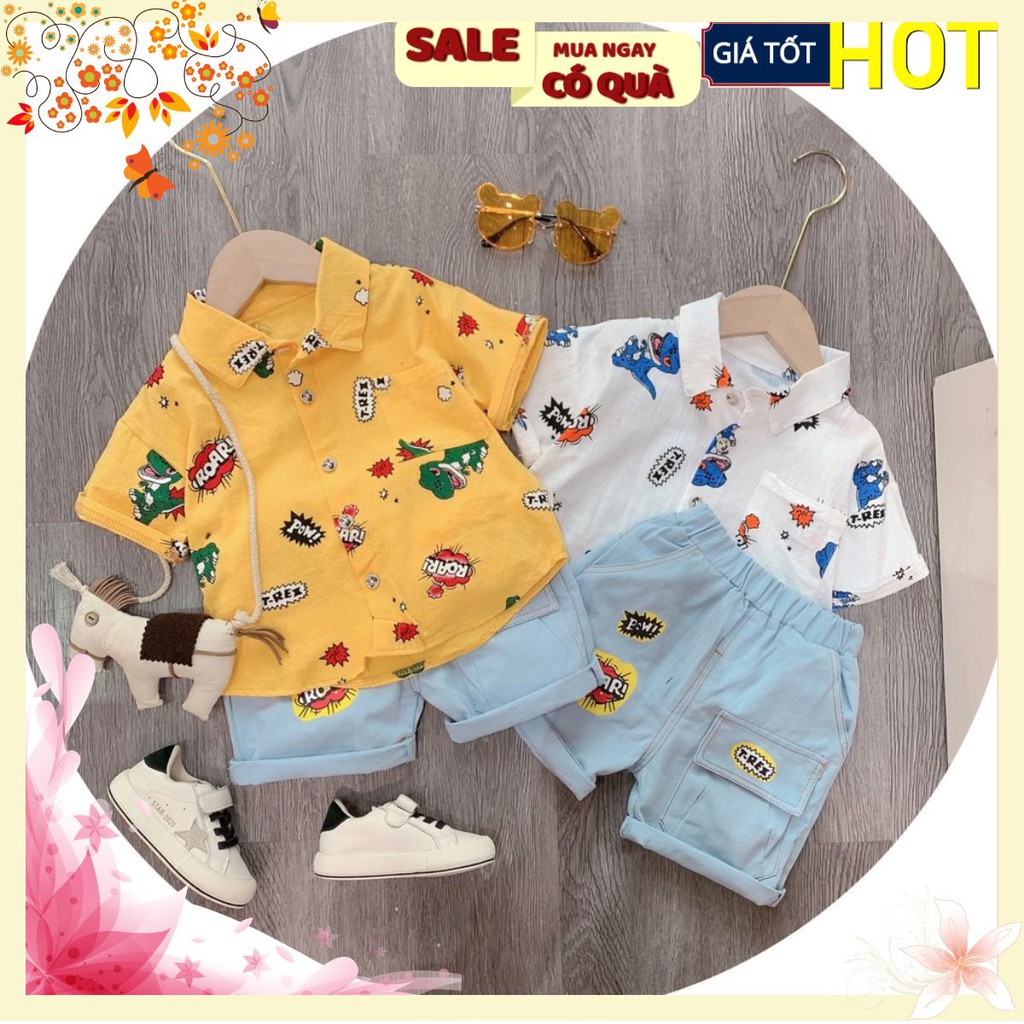 SBT211 SET SƠ MI KHỦNG LONG VÀNG/TRẮNG BÉ TRAI