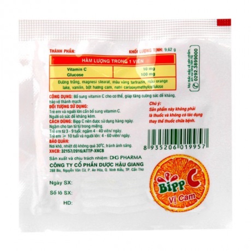 Kẹo ngậm BippC vị cam - bổ sung vitamin C tăng cường đề kháng, thơm miệng