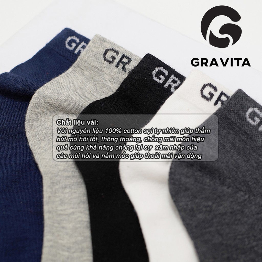 Vớ nam cổ ngắn Gravita, tất nam chất liệu cotton khử mùi hôi chân, kháng khuẩn nhiều màu