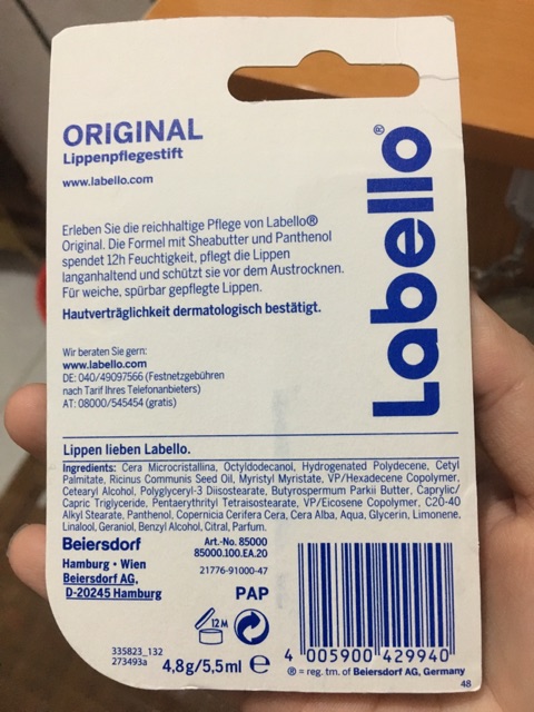 Son dưỡng môi Labello original Đức