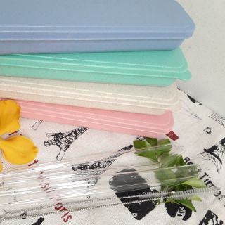 [Ảnh thật] Bộ 4 ống hút thủy tinh + 1 hộp đựng từ nhựa lúa mạch + 1cọ rửa