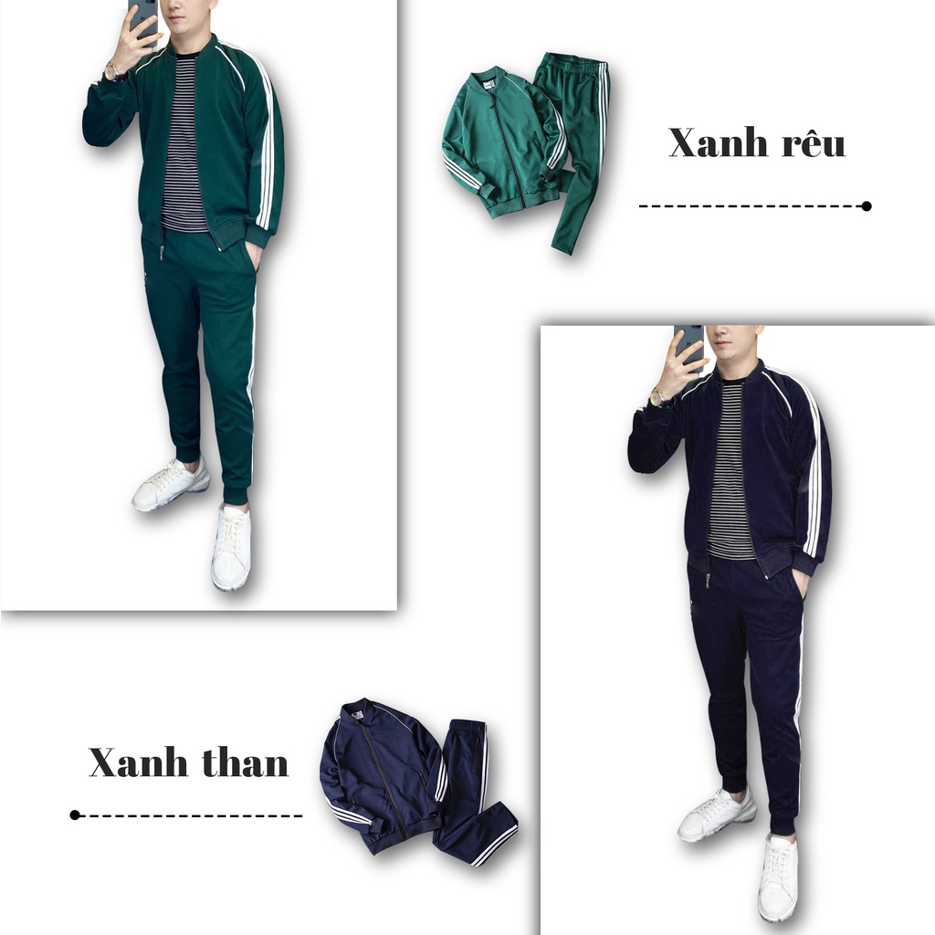 Bộ thể thao nam Amitino Bộ khoác nỉ nam 3 sọc