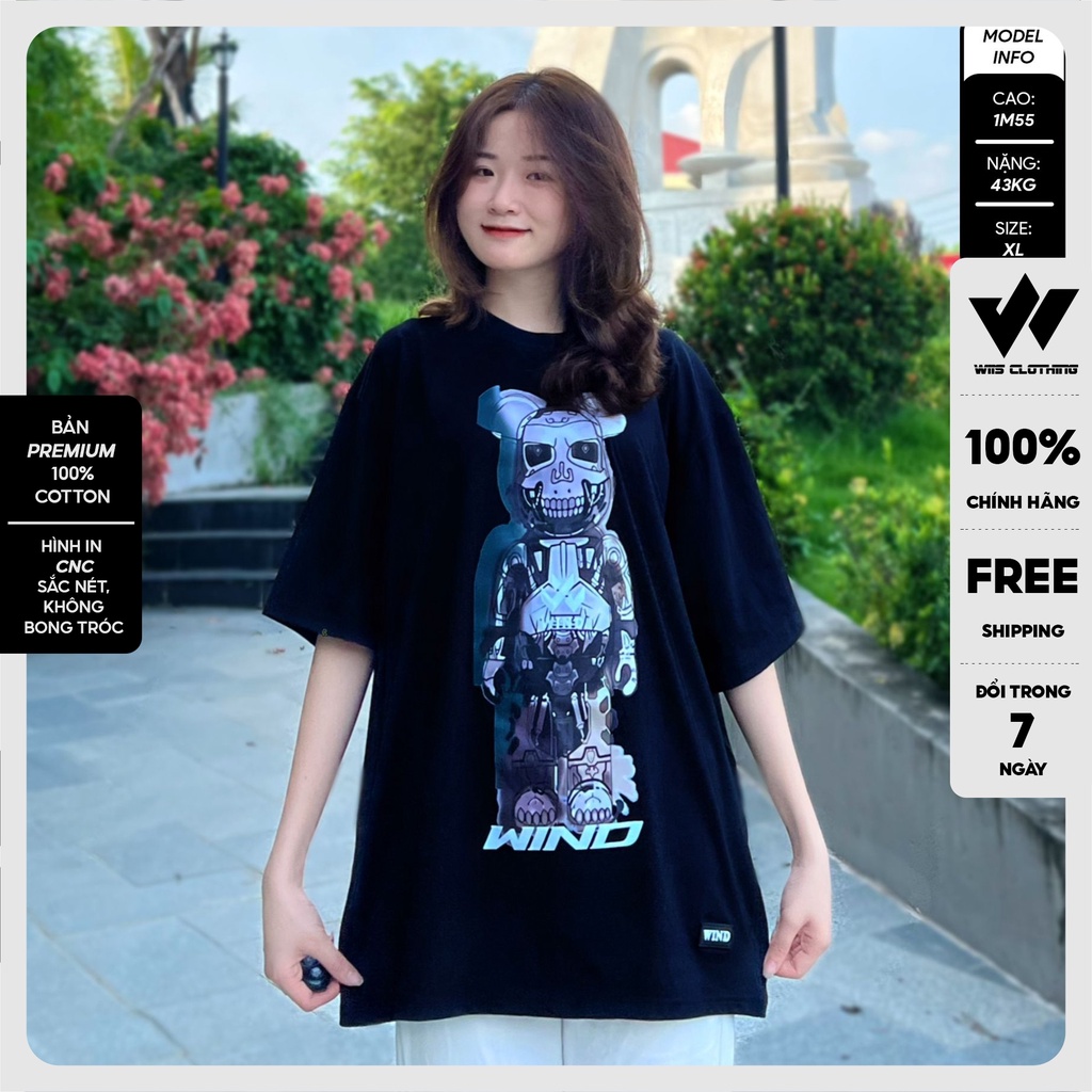 Áo thun tay lỡ unisex form rộng WIIS phông oversize bản Premium Gấu Điện nam nữ ulzzang