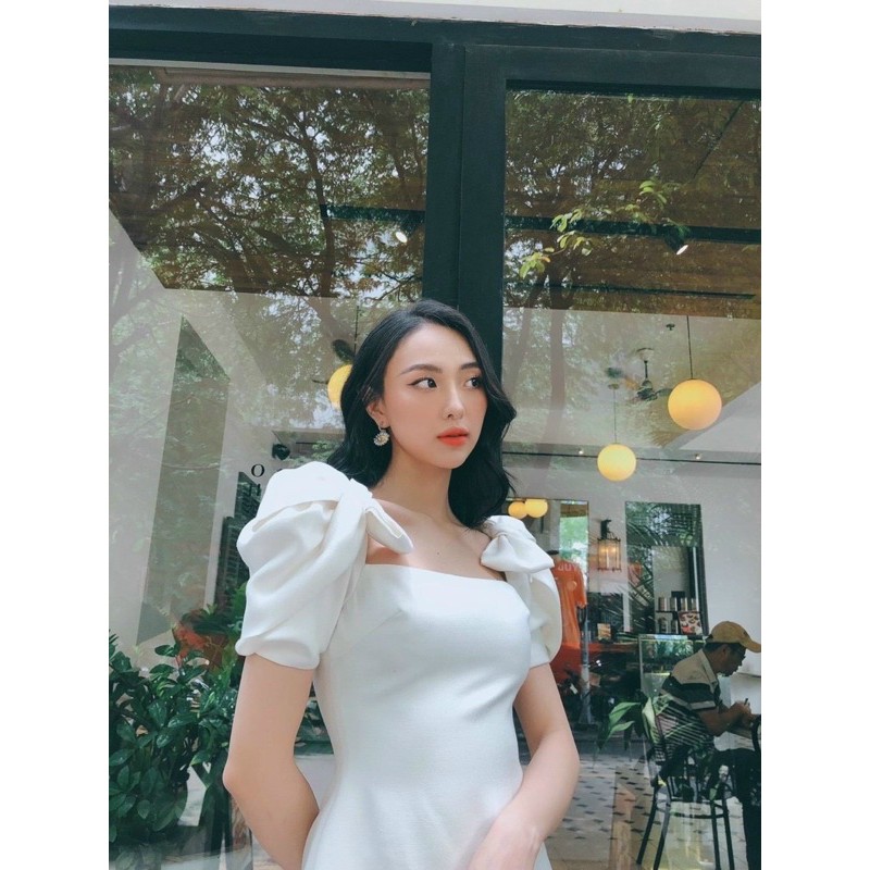đầm trắng vai nơ ( ảnh thật sàn)