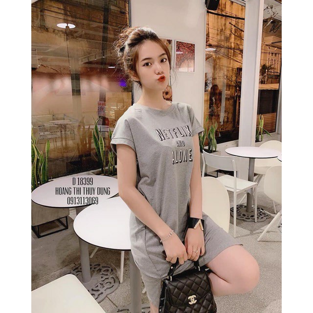 [ Mã FAMAYWA2 giảm 10K đơn 50K] váy suông xẻ tà in chữ nex chất cotton nhiều màu | BigBuy360 - bigbuy360.vn