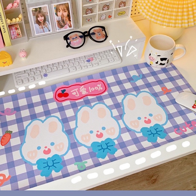 Lót chuột cỡ lớn 67x30cm họa tiết kẻ caro siêu dễ thương, giúp thao tác chuột dễ dàng, chống trơn trượt LD07