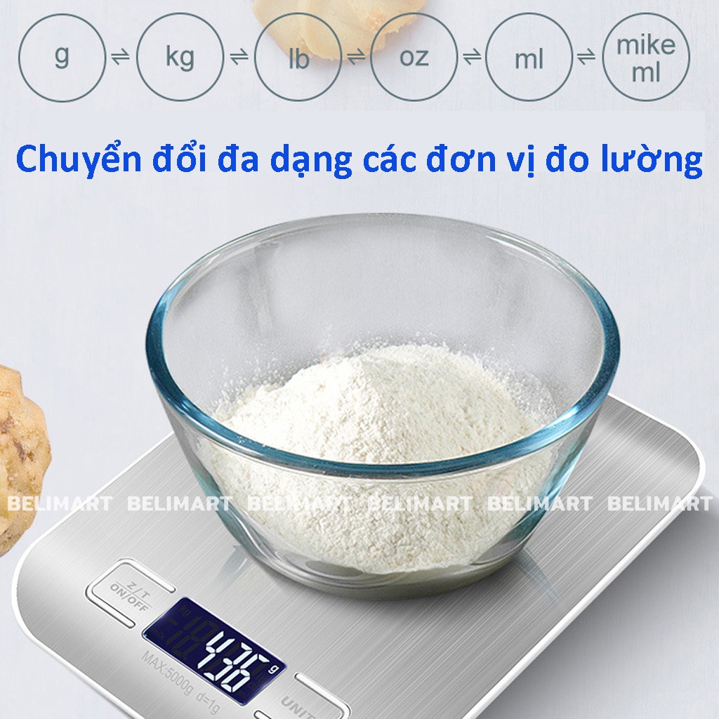 Cân điện tử nhà bếp tiểu ly, cân thực phẩm bằng thép không gỉ loại 5kg-1g và 10kg-1g Beli BL027