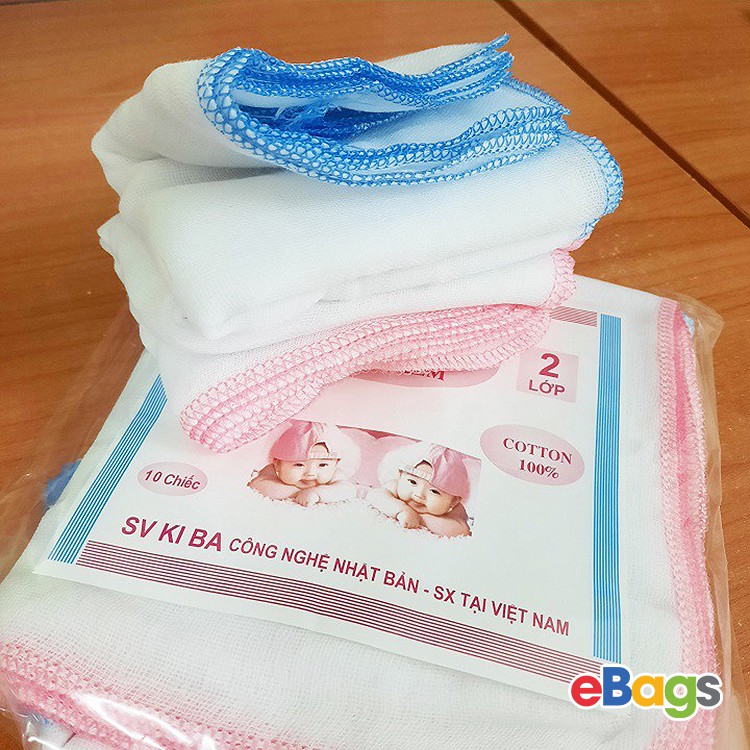 Combo 10 Khăn Sữa Sơ Sinh 2 Lớp Hang Việt Nam 100% Cotton KIBA02